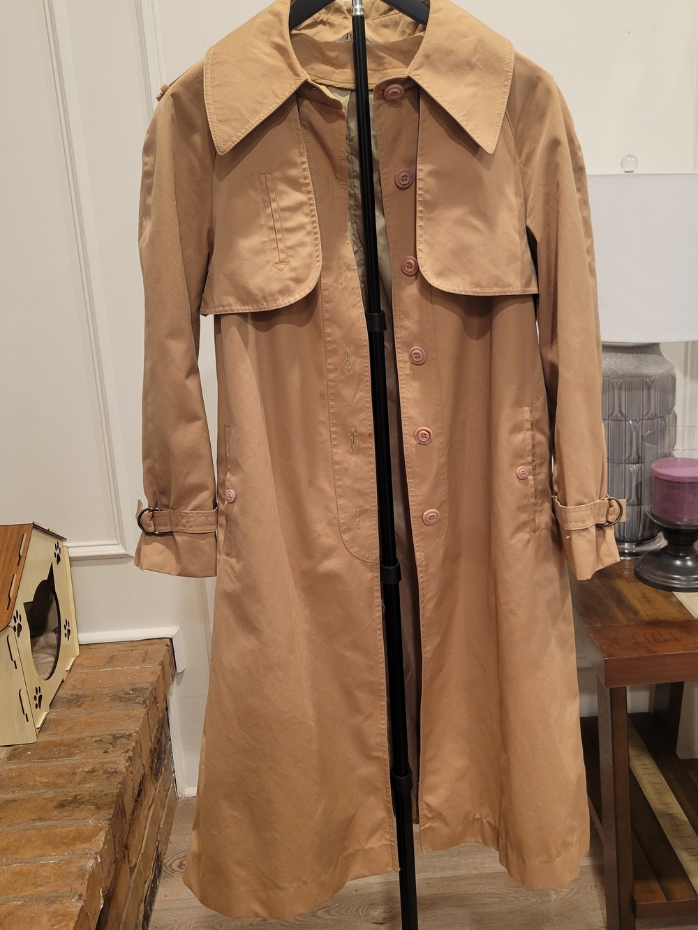 Vintage 70's Tan Trench Coat with Button Front and Belted Cuffs